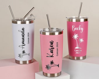 Personalized Vacation Tumbler, Custom Travel Cups, Family Girl's Trip Gift Mug, Beach Holiday 20 oz Tumbler, Bachelorette Trip Cup