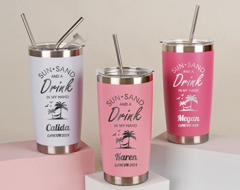 Personalized Beach Tumbler for Girl's Trip, Custom Holiday 20 OZ Tumbler, Girl's Weekend Gift, Laser Engraved Cup, Stainless Steel Cup