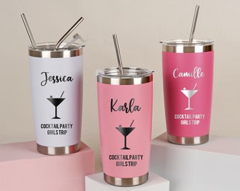 Personalized 20 oz Tumbler, Custom Cocktail party Cups, Bridesmaid Tumblers with Straw, Bachelorette Party, Wedding Party water glass Gifts