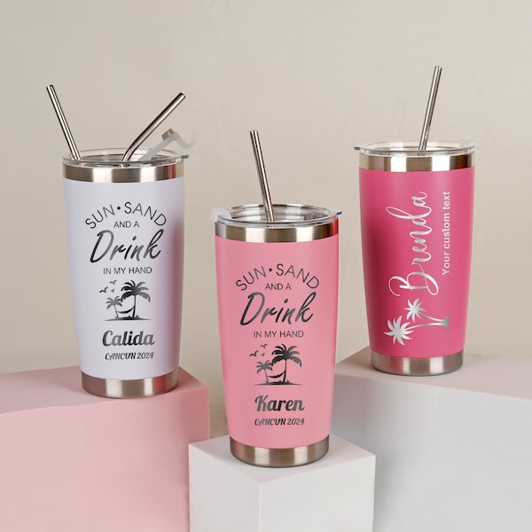 Gobelet de vacances personnalisé 20 oz, tasse de voyage personnalisée, gobelet de plage, tasse en acier inoxydable, cadeau de week-end pour fille, gobelet gravé au laser