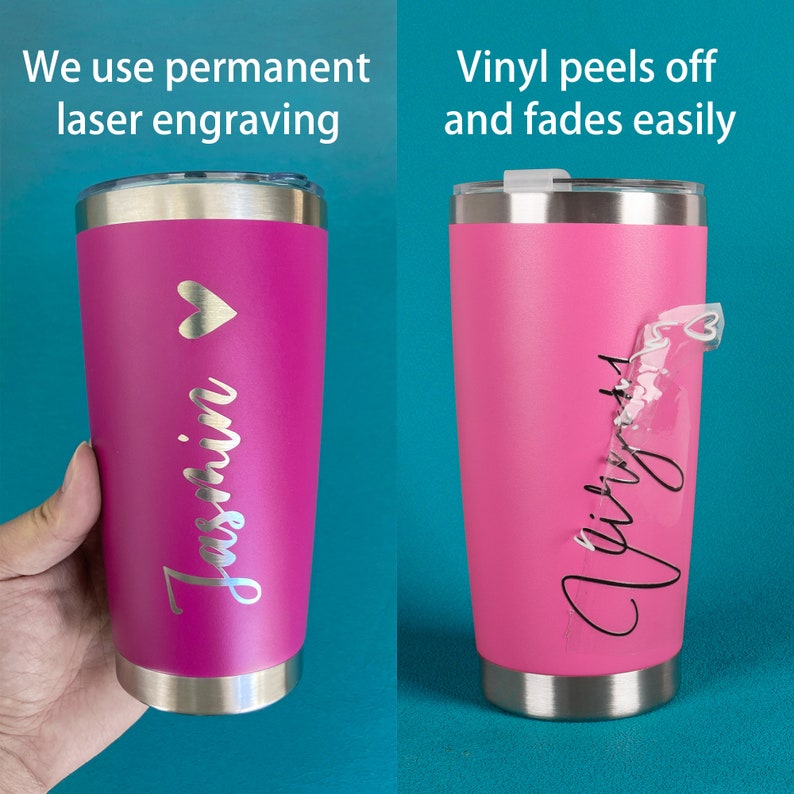 Personalized 20 oz Tumbler, Custom Name Travel Mug, Laser Engraved Tumbler, Stainless Steel water cup, Bridesmaid Tumbler, Insulated Tumbler zdjęcie 4