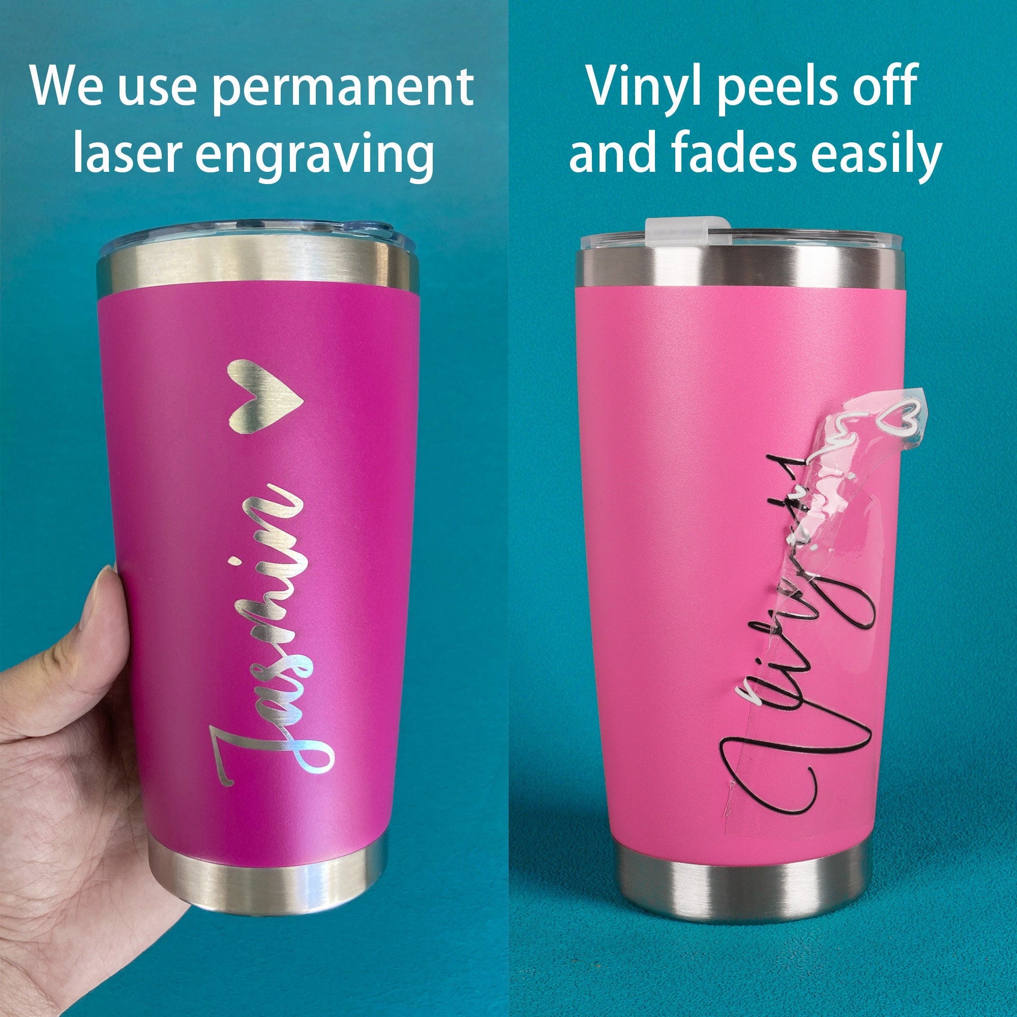 Personalisierter 20 oz Becher, Reisebecher mit individuellem Namen, Becher mit Lasergravur, Wasserbecher aus Edelstahl, Brautjungfernbecher, Isolierbecher