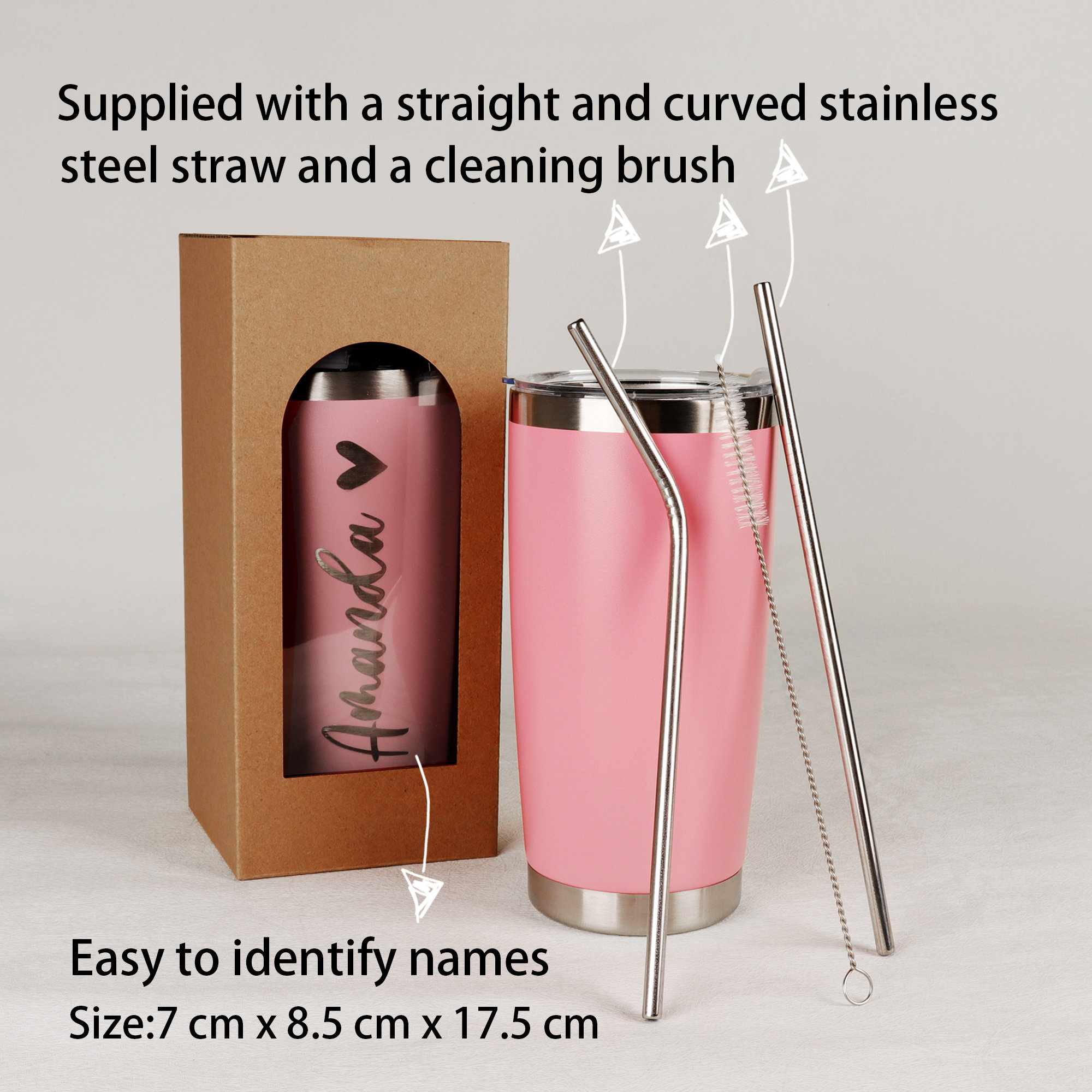 Personalisierter 20 oz Becher, Reisebecher mit individuellem Namen, Becher mit Lasergravur, Wasserbecher aus Edelstahl, Brautjungfernbecher, Isolierbecher