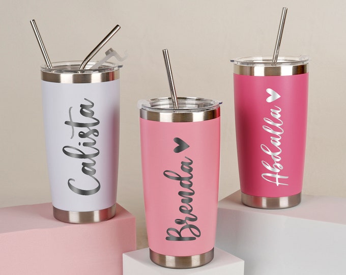 Personalized Bridesmaid Gifts, Bridesmaid Proposal, Custom Tumbler with Same Lid and Straw, Wedding Cups, 20 oz Metal Skinny Tumblers
