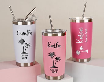 Personalized Beach Tumbler for Girl's Trip, Vacation 20 oz Tumbler Girls Weekend Gift, Custom Name Travel Mug, Stainless Steel Cups