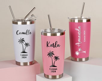 Personalized Beach Tumbler for Girl's Trip, Vacation 20 oz Tumbler Girls Weekend Gift, Custom Name Travel Mug, Stainless Steel Cups