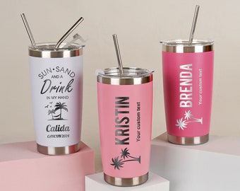Vaso personalizado de 20 oz, taza de viaje con nombre personalizado, vaso grabado a láser, taza de agua de acero inoxidable, vaso de dama de honor, vaso térmico