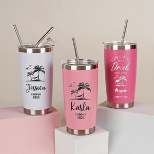 Gobelet de vacances personnalisé 20 oz, gobelet personnalisé, cadeaux de voyage pour filles, tasse de voyage, tasses gravées au laser, tasse en acier inoxydable, gobelet de plage