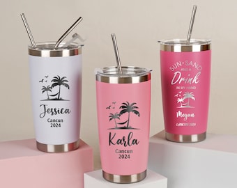 Benutzerdefinierte 20 Unzen Urlaub Becher, personalisierte Becher, Mädchen Reise Geschenke, Reisebecher, Laser gravierte Tassen, Edelstahlbecher, Strand Becher