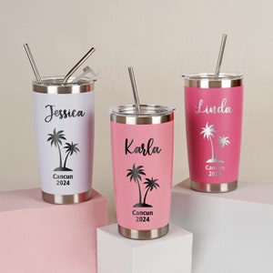 Personalizowany kubek na wakacje, spersonalizowane kubki podróżne, prezent na rodzinną wycieczkę dla dziewczynek, kubek na wakacje na plaży o pojemności 20 uncji, kubek na wieczór panieński