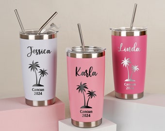 Vaso de vacaciones personalizado, tazas de viaje personalizadas, taza de regalo de viaje para niñas familiares, vaso de vacaciones en la playa de 20 oz, copa de viaje de despedida de soltera