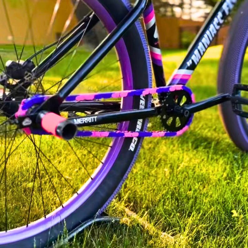 Pink and Purple Bike Chain Cover | Grease Protection + Customizable Bike Accessory | Fits Kids Bikes, BMX, Cruisers + E-bikes image 10