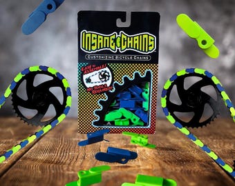 Couvre-chaîne de vélo verts et bleus - Capuchons de chaîne encliquetables - Convient aux vélos pour enfants, adultes, BMX, cruisers et vélos électriques - Accessoire vélo