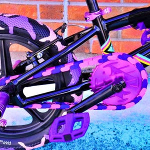 Pink and Purple Bike Chain Cover | Grease Protection + Customizable Bike Accessory | Fits Kids Bikes, BMX, Cruisers + E-bikes image 1