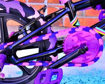 Pink and Purple Bike Chain Cover | Grease Protection + Customizable Bike Accessory | Fits Kids Bikes, BMX, Cruisers + E-bikes