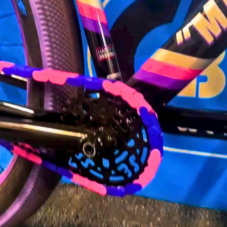 Pink and Purple Bike Chain Cover | Grease Protection + Customizable Bike Accessory | Fits Kids Bikes, BMX, Cruisers + E-bikes image 11