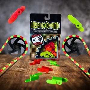 Rot & leuchtend grüne Fahrrad Kettenkappen von Insane Chains | Fettfreies BMX, Kids, Beach Cruiser oder E-Bike Bike Upgrade