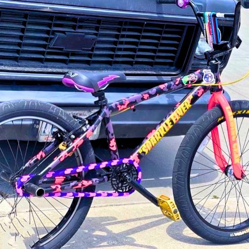 Pink and Purple Bike Chain Cover | Grease Protection + Customizable Bike Accessory | Fits Kids Bikes, BMX, Cruisers + E-bikes image 12