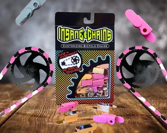 Cubrecadenas de bicicleta rosas y cromados – Tapas de cadena a presión – Aptas para bicicletas de niños, adultos, BMX, cruisers y eléctricas - Accesorio para bicicletas