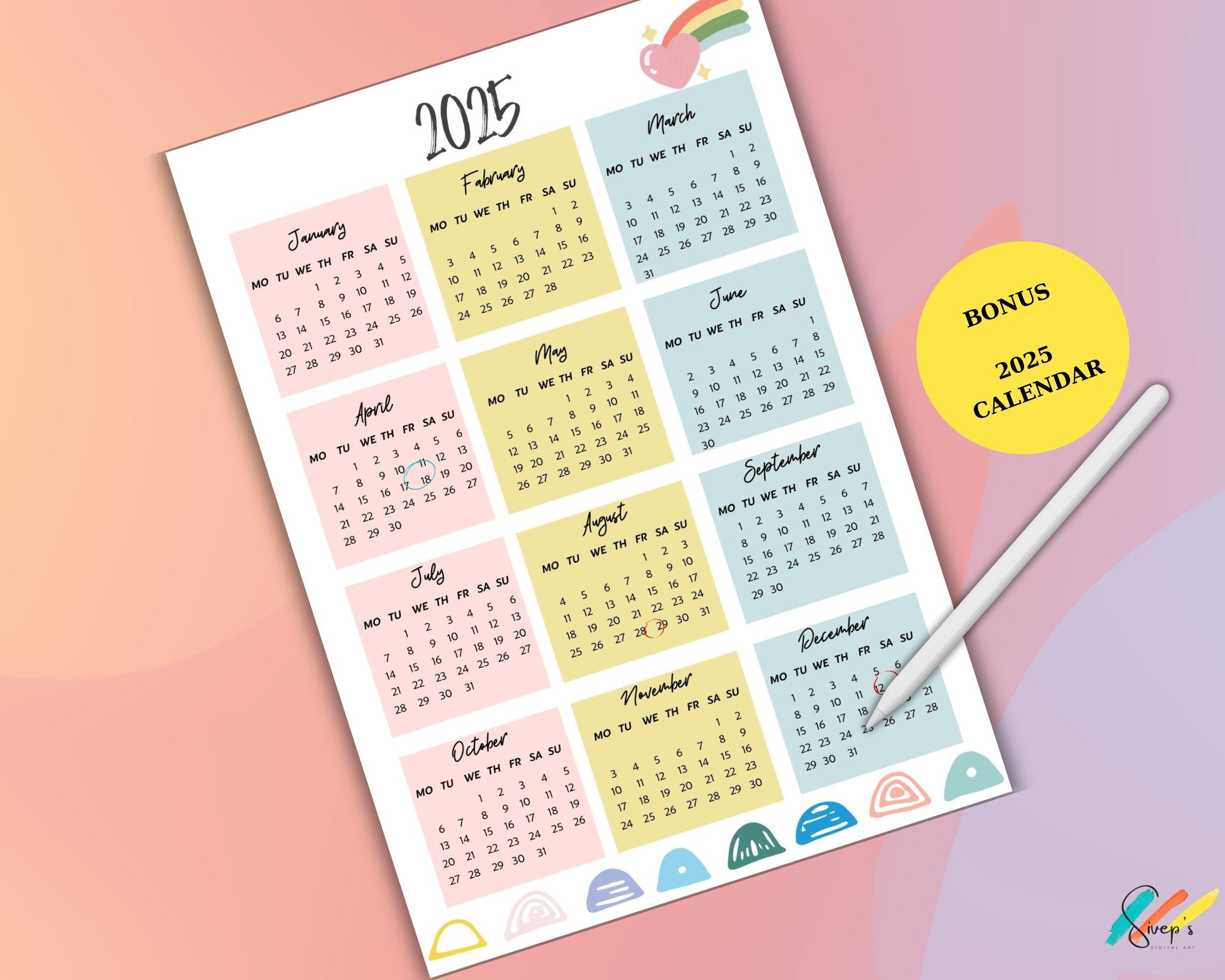 Undated Digital & Printable Weekly Planner and 2025 Calendar - Etsy