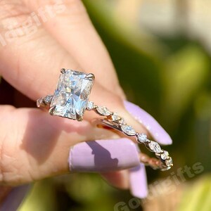 3.0ct Emerald Cut Diamond Engagement Ring, Round Diamond Accent, Rose Gold Setting, Custom Size Available, Elegant & Timeless Design