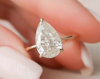 3CT Pear cut Moissanite Ring, Pear Engagement Ring, Hidden Halo Moissanite Ring, Solitaire Pear Cut Ring, Promise Ring, Gift For Your Loving