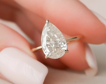 3CT Pear cut Moissanite Ring, Pear Engagement Ring, Hidden Halo Moissanite Ring, Solitaire Pear Cut Ring, Promise Ring, Gift For Your Loving