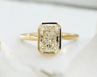 Radiant Cut Lab Grown Diamond, 2.0 Carat F VS1 Bezel Setting, 14K Gold Band