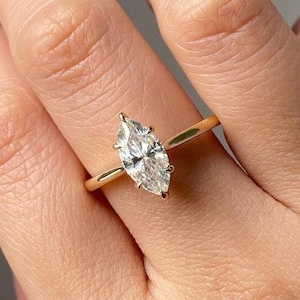 2.0ct Marquise Cut Diamond Engagement Ring, 14k Yellow Gold Setting, Classic Solitaire Design, Custom Size Available, Elegant & Timeless