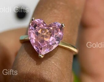 5CT Heart Cut Peach Pink Moissanite Solitaire Engagement Ring, 3-Prong Halo, 10K Gold, VVS Clarity, Gift for Her, Wedding Ring, Bridal Ring