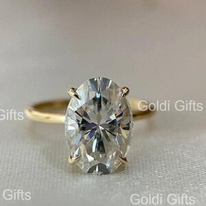 Massivgold Oval Moissanit Verlobungsring mit verstecktem Heiligenschein, 18K Gold Vorschlag Ring, Versprechen Ring, Jubiläumsgeschenk, Geburtstagsgeschenk für Sie