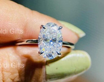 3CT Oval Cut Moissanite Engagement Ring, 14K Solid Gold Oval Solitaire Wedding Ring, Vintage Anniversary Promise Ring Gift for Her