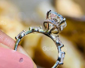 4ct Oval Cut Moissanite Verlobungsring, Pave Setting, 14K Gold, Solitaire Wedding Ring, VVS Clarity, handgemachtes Geschenk für Sie, Einzigartiger Ring