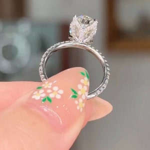 3 CT Oval Cut Engagement Ring Oval Cut Moissanite Ring Unique Tulip Set Hidden Halo Ring 14K Gold Wedding Ring Anniversary Gift For Women