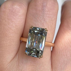 5CT Criss Cut Moissanite Engagement Ring, Elongated Grey Solitaire Wedding Ring, VVS1, Customizable 12x8mm Gold Anniversary Ring