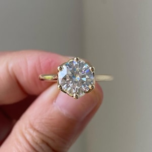Round Moissanite Tulip Setting Engagement Ring,Petal Prong 2Ct Solitaire Moissanite Ring For Her,Lotus Floral Cathedral Set One Diamond Ring