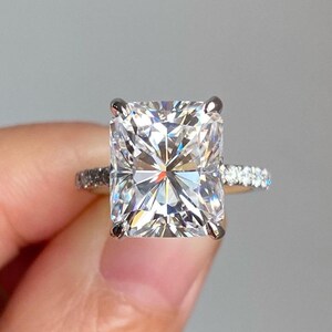 Radiant Cut Moissanite Anniversary Gift Ring, Hidden Halo Radiant Cut Engagement Ring, Bridal Ring, Women Ring, Radiant Wedding Ring,