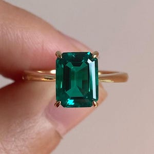 3CT Green Emerald Cut Moissanite Hidden Halo Solitaire Engagement Ring, 10KT Yellow Gold, VVS Clarity, Proposal Ring, Anniversary Gift
