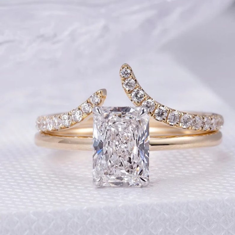 Buy 3 CT Radiant Cut Engagement Ring Set Moissanite Ring Set 14K Solid