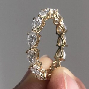 Pear Cut Full Eternity Moissanite Diamond Wedding Band East West Pear Cut Stackable Band Matching Band 14K Solid Gold Band Anniversary Gifts