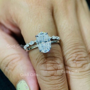 2ct Oval Cut Diamond Ring | Marquise Side Stone Setting | 14K White Gold Engagement Ring | Elegant Vintage Inspired Ring