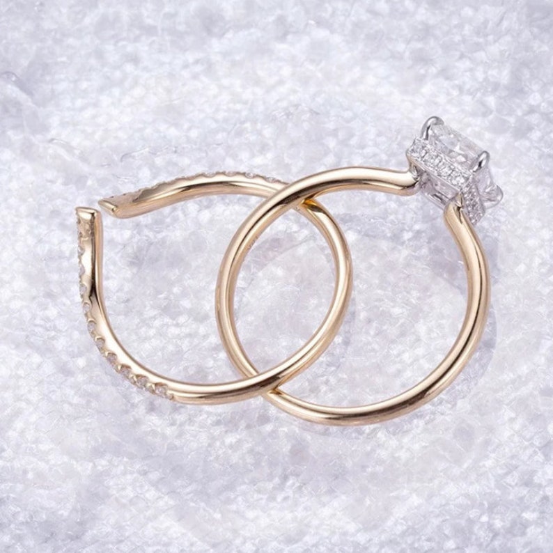 Buy 3 CT Radiant Cut Engagement Ring Set Moissanite Ring Set 14K Solid