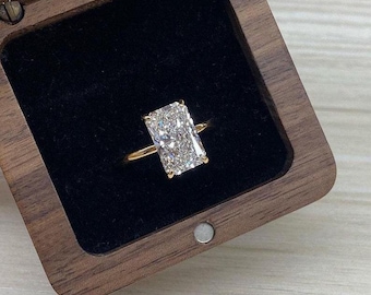 3CT Radiant Cut Moissanite Wedding Ring, Hidden Halo, Solid Gold Engagement Ring, 10x7 MM, VVS Clarity, Anniversary Diamond Gift