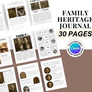 Sjabloon 30 pagina's familiegeschiedenisdagboek l canvassjabloon | Biografieprofiel | Genealogie | Sjabloon voorouderdagboek | Afdrukbaar bewerkbaar