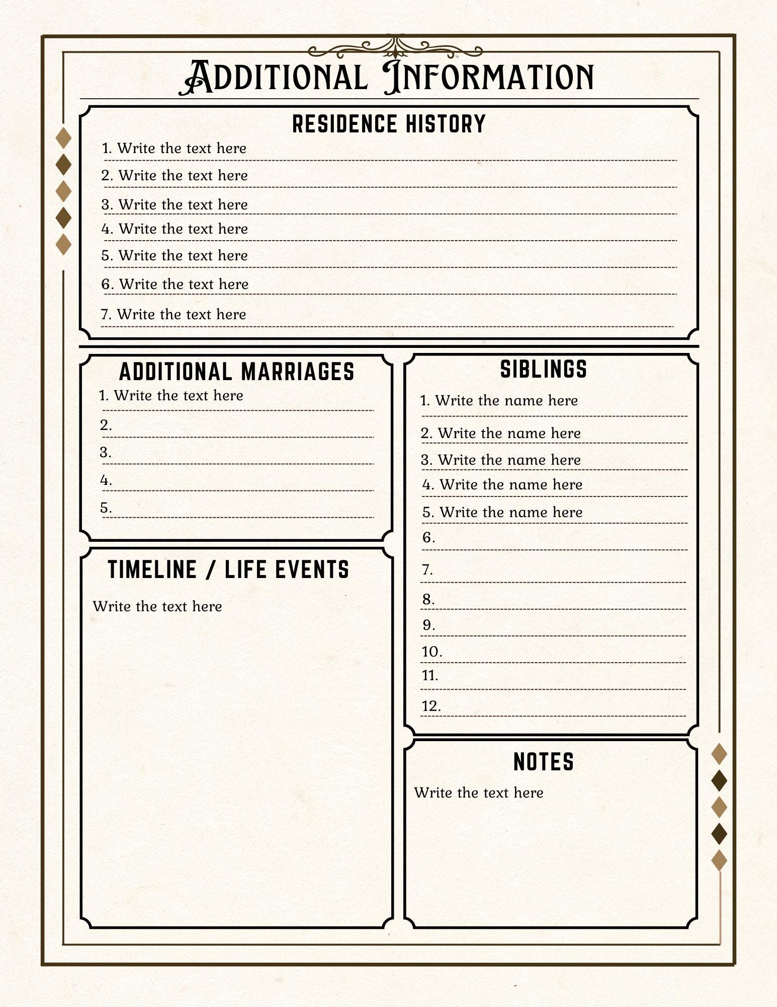 Ancestor Profile Worksheet | Ancestor Biography Profile Template ...