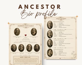 Ancestor Profile Canva Template | Genealogy | Ancestor Worksheet Printable | Family History Book