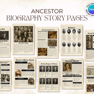 10 Pages Vintage Style Ancestor Biography Story Template | Genealogy | Family History Journal | Ancestor Profile | Ancestry Canva Templates