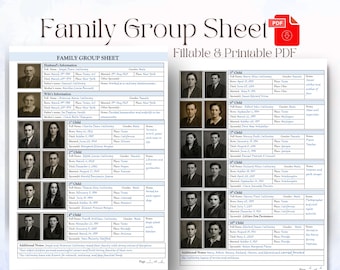 Family Group Sheet Fillable PDF | Family History | Genealogy Records | Genealogy Sheet | Printable Genealogy Worksheet | Ancestor Research