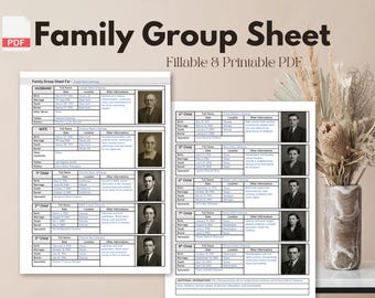 Family Group Sheet Fillable PDF Gray Edition | Family History | Genealogy Records | Genealogy Sheet | Ancestor Research | Genealogy Forms