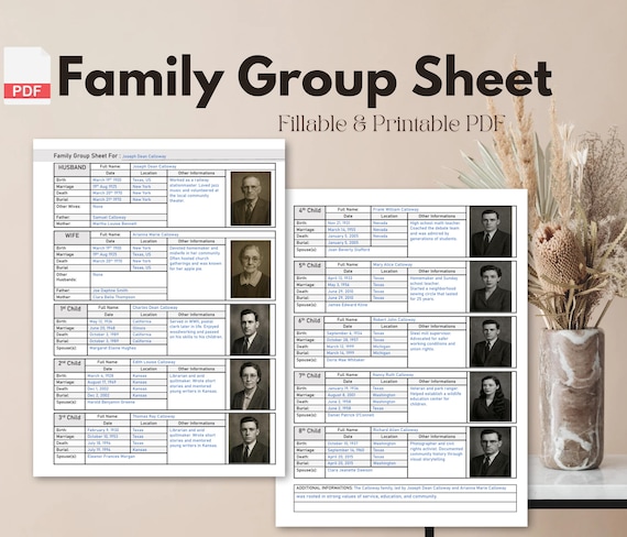 Fillable Family Group Sheet | Genealogy Printable (PDF)